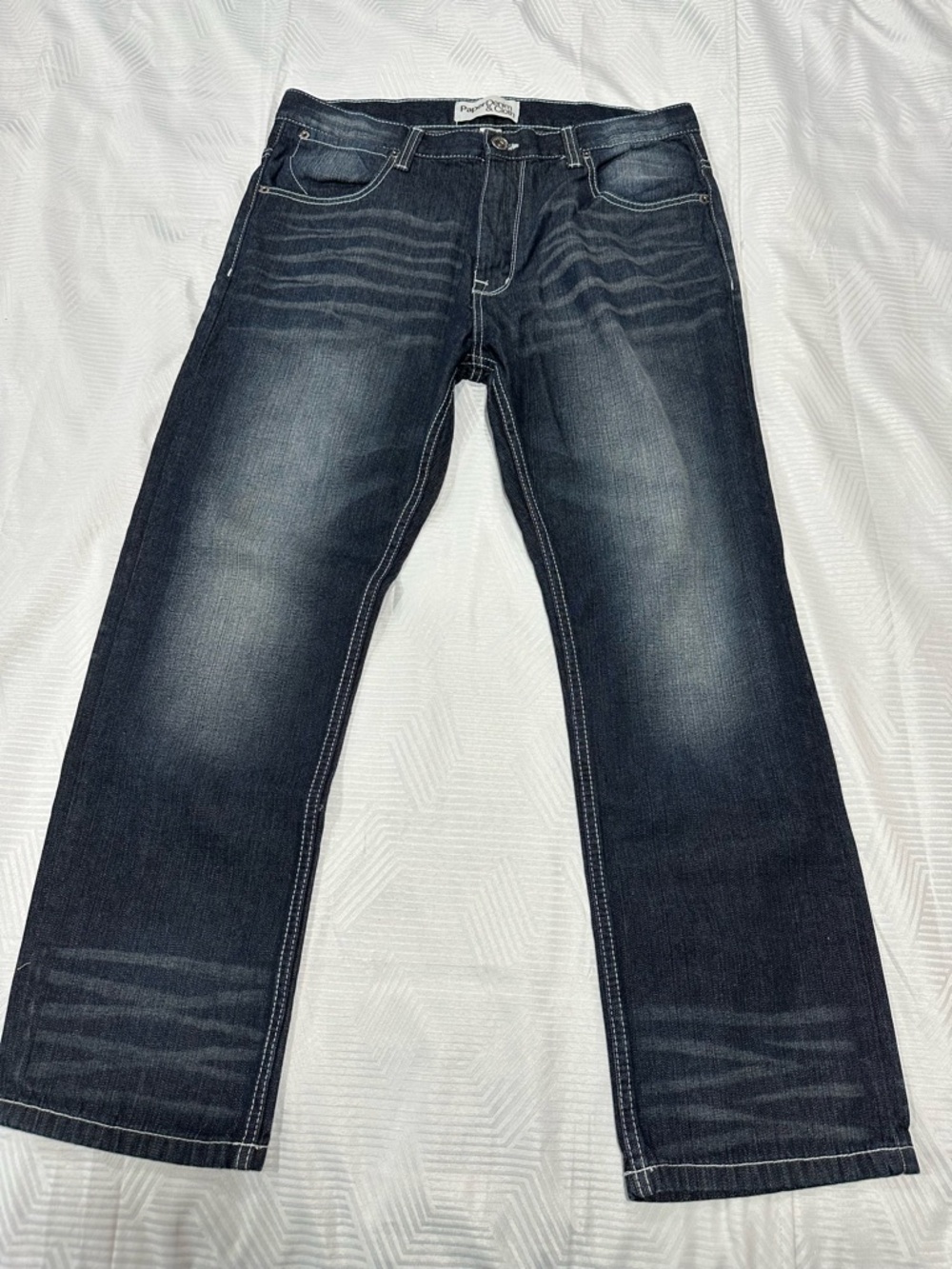 Paper Denim & Cloth Mens Straight Leg Jeans Dark Wash Thick Contrast Stitch Y2K